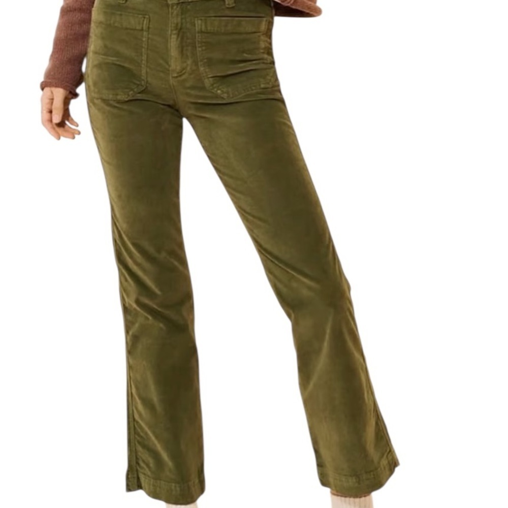 Free People Size 4 High Time Velvet Kick Flare Pants Chive Green Mid Rise